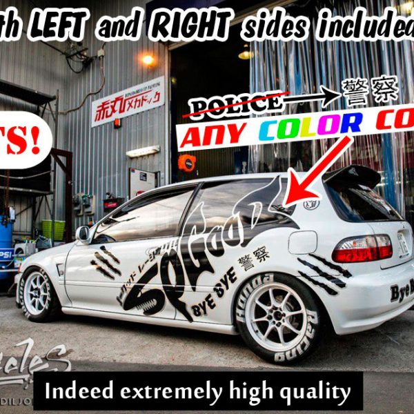 No Good Racing SHARK. Black-white Police-safe Full set , KANJO Door Plates, Windshield Banners, Car Stickers,  Kanjo Custom Racing Decals And Stickers