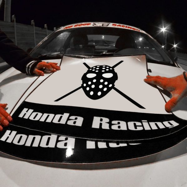 Honda Racing Loop One Mask Black Plates , KANJO Door Plates, Windshield Banners, Car Stickers,  Kanjo Custom Racing Decals And Stickers