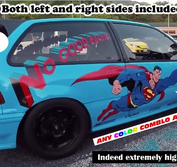 No Good Racing Superman. Full set , KANJO Door Plates, Windshield Banners, Car Stickers,  Kanjo Custom Racing Decals And Stickers